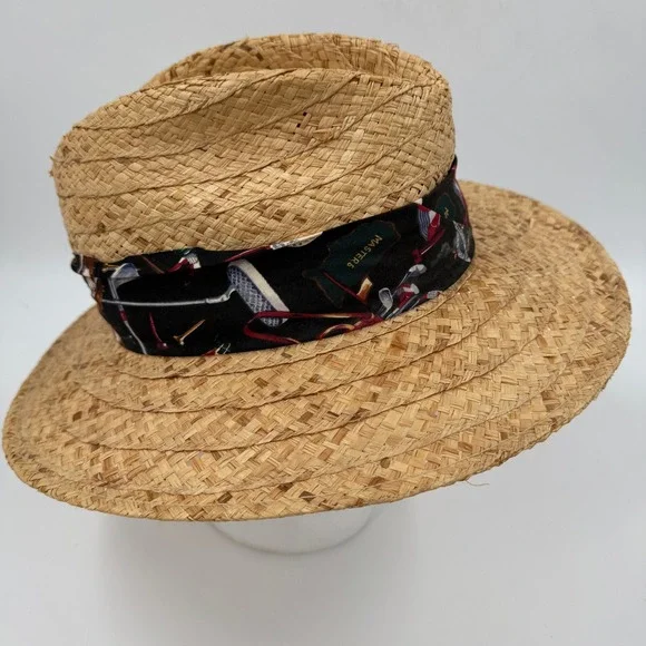 Mango Mango Straw Sun Hat Tan Golf Masters Novelty Print Band Made in USA Fedora